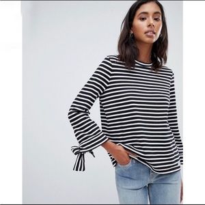Jack Wills Black White Striped Top Bow Tie Sleeves